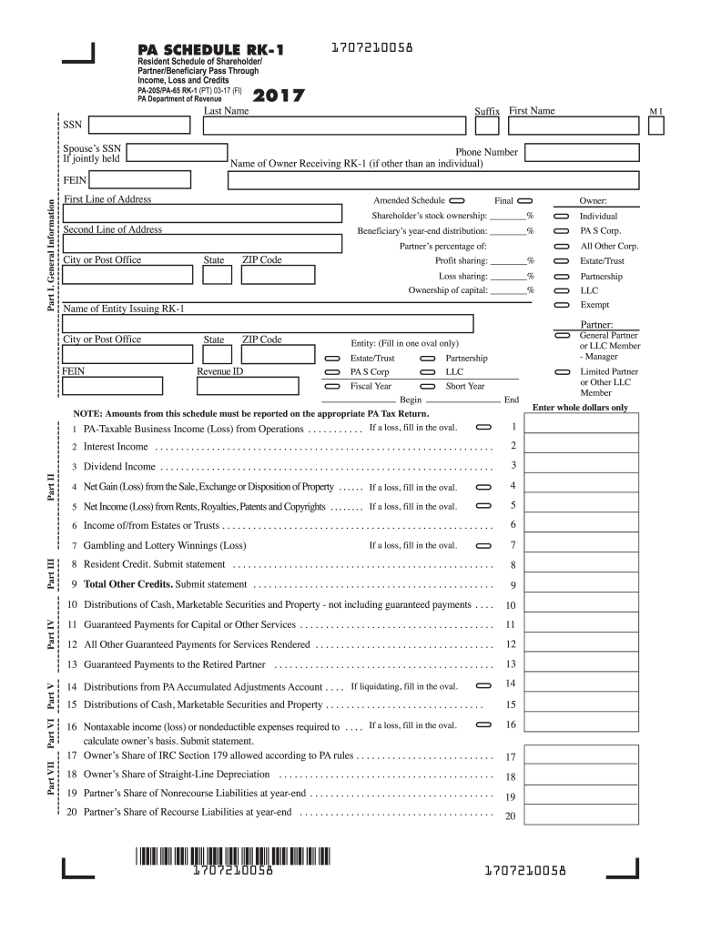 2017 2019 form pa schedule rk 1 fill online printable fill in schedule