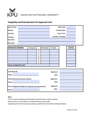 Hospitality and Entertainment Pre-Approval Form