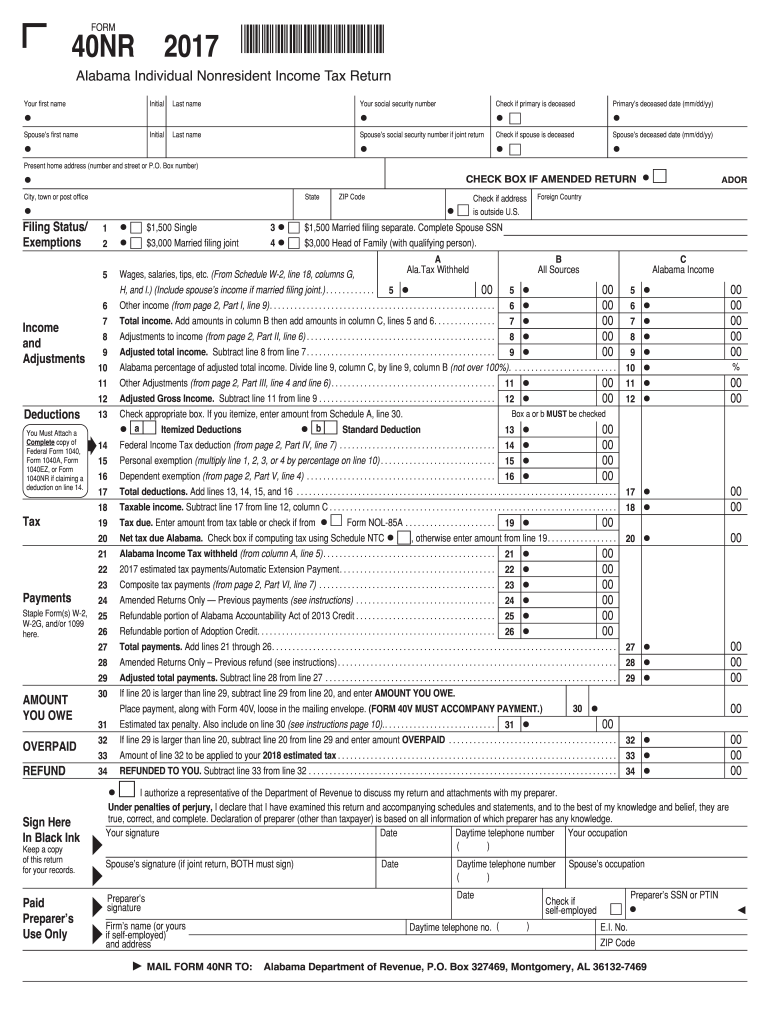 printable form 40nr 2017 Preview on Page 1