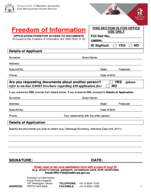 APPLICATION FORM FOR ACCESS TO DOCUMENTS