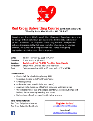 Fillable Online Red Cross Babysitting Course (with first aid &amp; CPR) Fax ...