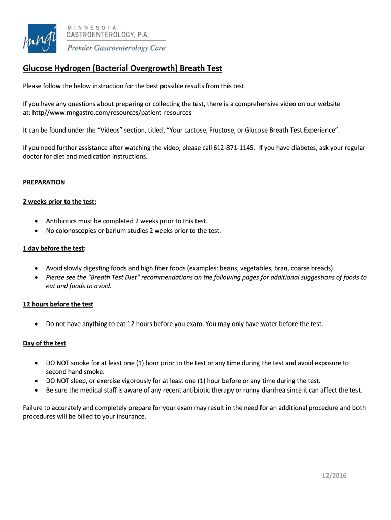 Fillable Online Glucose Hydrogen (Bacterial Overgrowth) Breath Test Fax