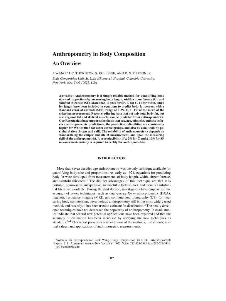 Fillable Online Anthropometry in Body Composition Fax Email Print