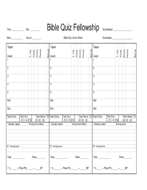 Fillable Online Bible Quiz Score Sheet Fax Email Print - pdfFiller