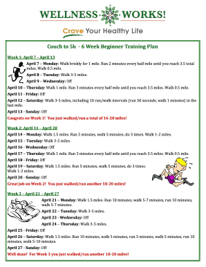 Fillable Online Couch to 5k - 6 Week Beginner Training Plan Fax Email ...