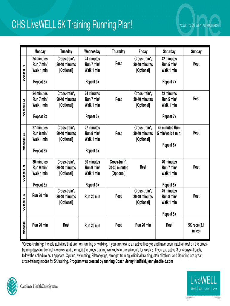 Fillable Online CHS LiveWELL 5K Training Running Plan Fax Email Print ...