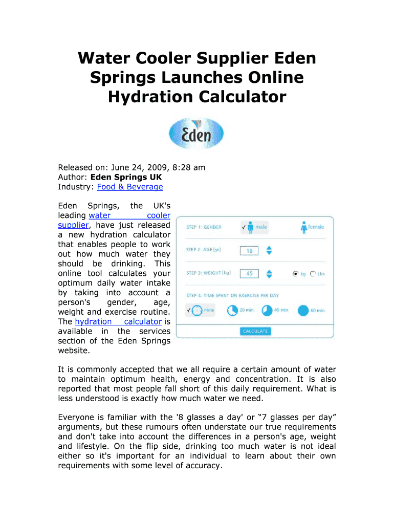Fillable Online Water Cooler Supplier Eden Fax Email Print pdfFiller