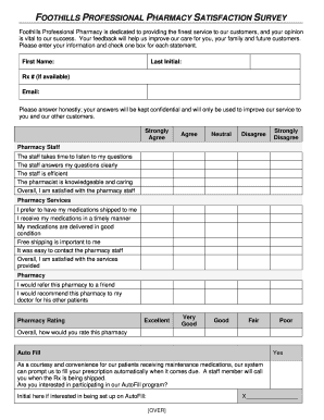 FOOTHILLS PROFESSIONAL PHARMACY SATISFACTION SURVEY