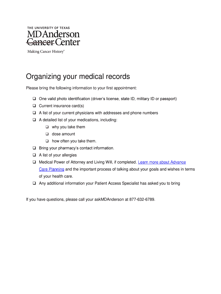 Fillable Online Organizing your medical records Fax Email Print pdfFiller