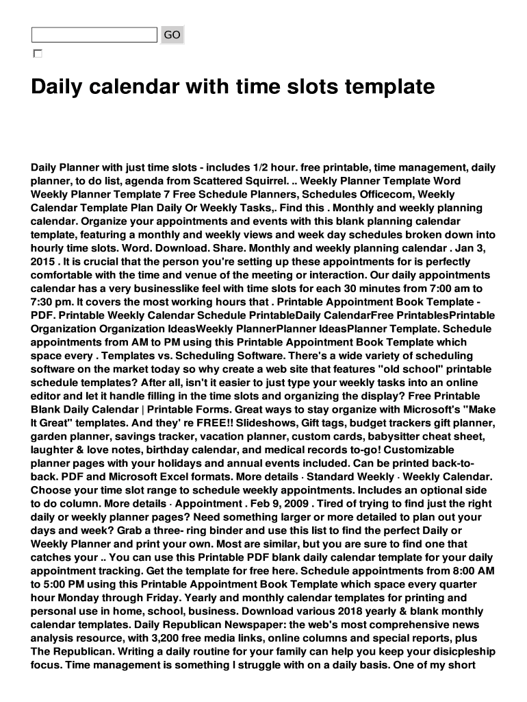 Fillable Online Daily calendar with time slots template Fax Email Print ...