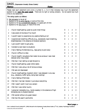 Fillable Online DASS (Depression Anxiety Stress Scales) Fax Email Print ...