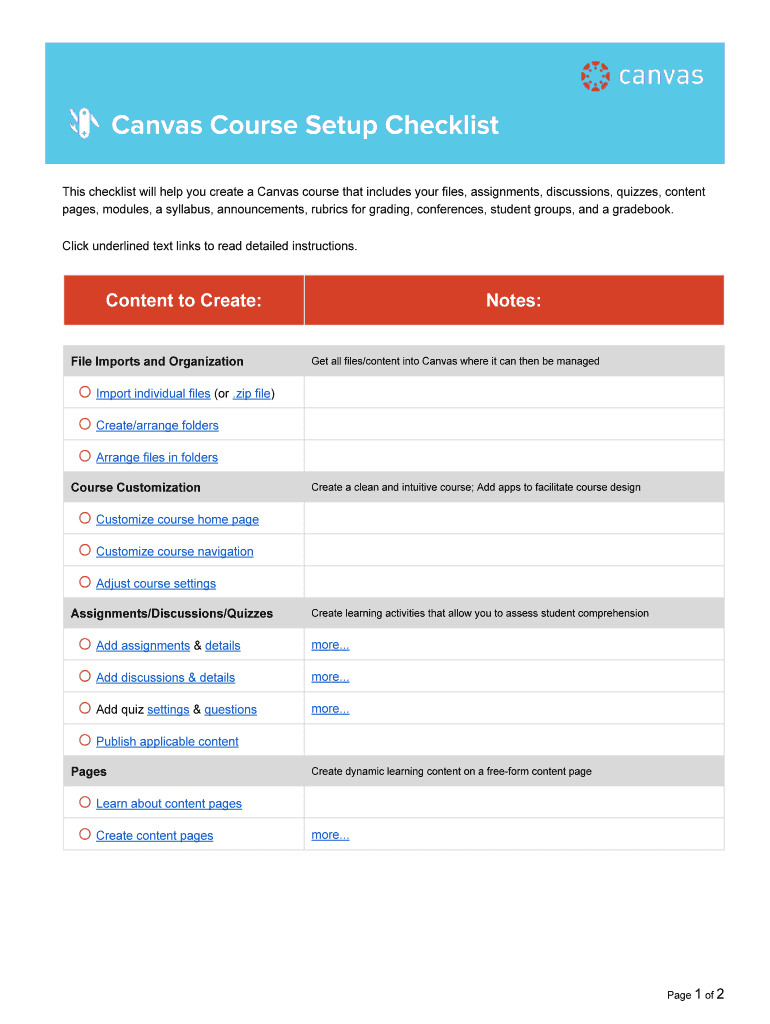 Fillable Online Canvas Course Setup Checklist Fax Email Print pdfFiller