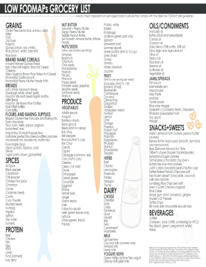Fillable Online LOW FODMAPs GROCERY LIST Fax Email Print - pdfFiller