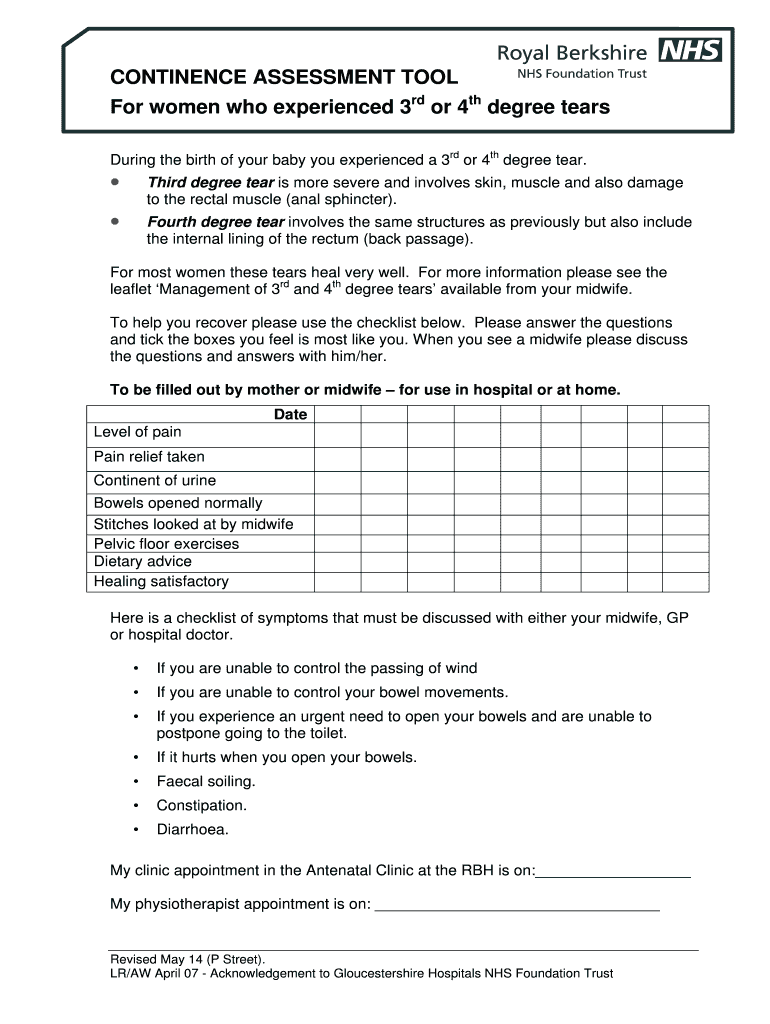 Fillable Online CONTINENCE ASSESSMENT TOOL Fax Email Print pdfFiller