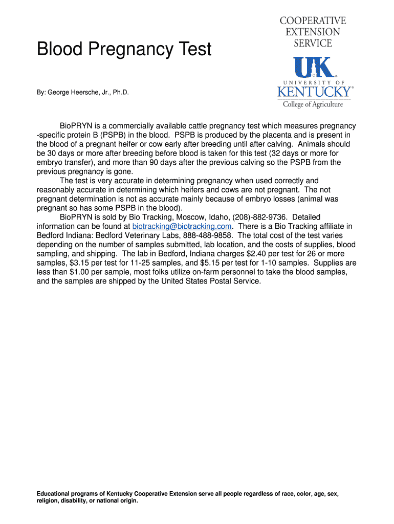 Fillable Online Blood Pregnancy Test Fax Email Print pdfFiller