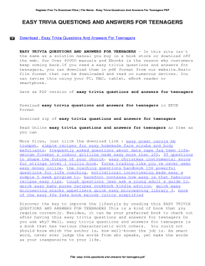 Register Free To Download Files File Name : Easy Trivia Questions And Answers For Teenagers PDF