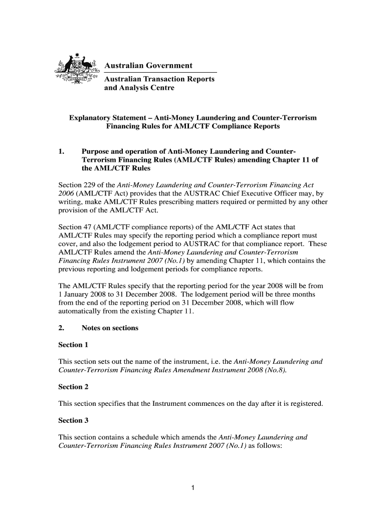 Fillable Online Financing Rules for AML/CTF Compliance Reports Fax ...