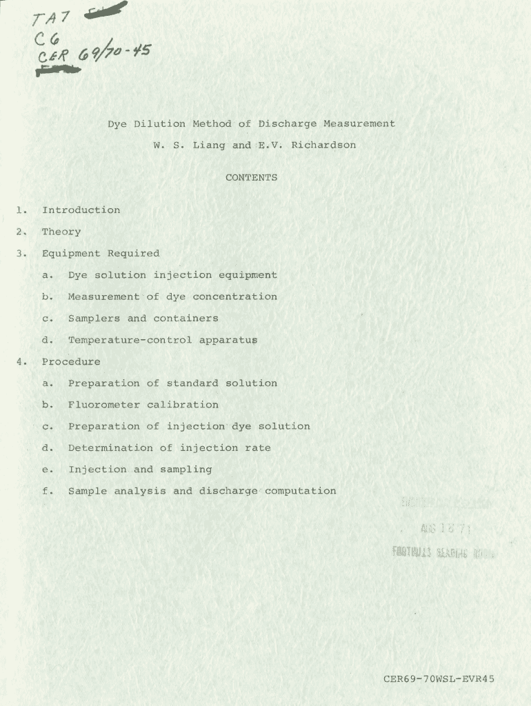 Fillable Online Dye Dilution Method of Discharge Measurement Fax Email