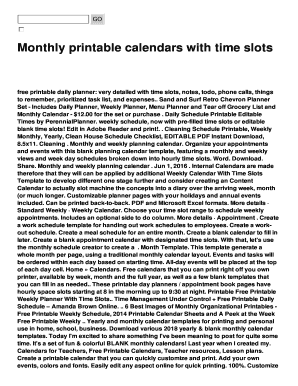 Fillable Online Monthly printable calendars with time slots Fax Email ...