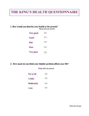 Fillable Online THE KINGS HEALTH QUESTIONNAIRE Fax Email Print - pdfFiller
