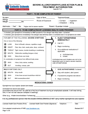 SEVERE ALLERGY/ANAPHYLAXIS ACTION PLAN &amp;