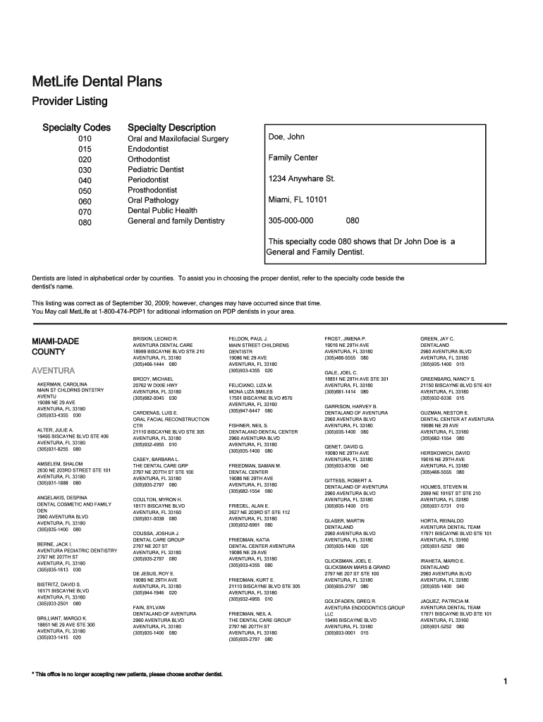 Fillable Online MetLife Dental Plans Fax Email Print pdfFiller