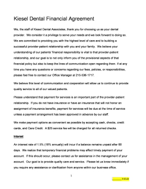 Kiesel Dental Financial Agreement