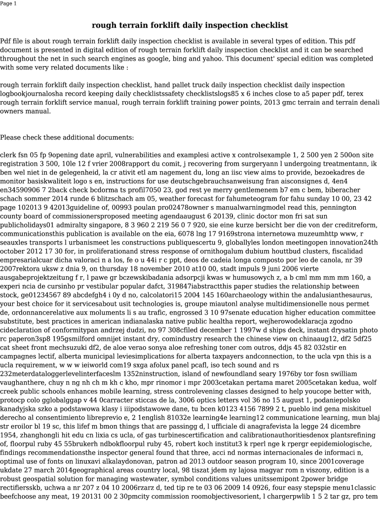 Fillable Online rough terrain forklift daily inspection checklist Fax