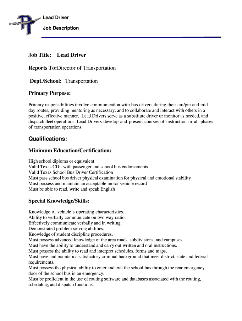 Fillable Online Lead Driver Fax Email Print pdfFiller