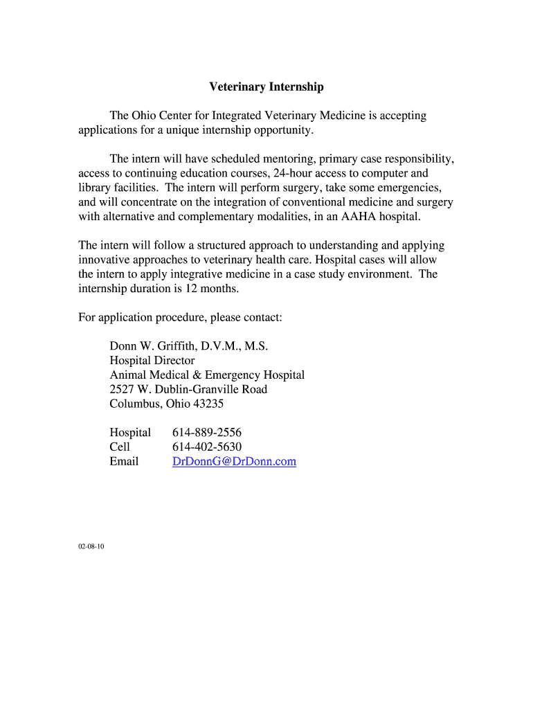 Fillable Online Veterinary Internship Fax Email Print pdfFiller
