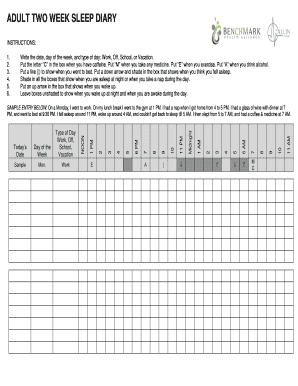 Fillable Online ADULT TWO WEEK SLEEP DIARY Fax Email Print - pdfFiller
