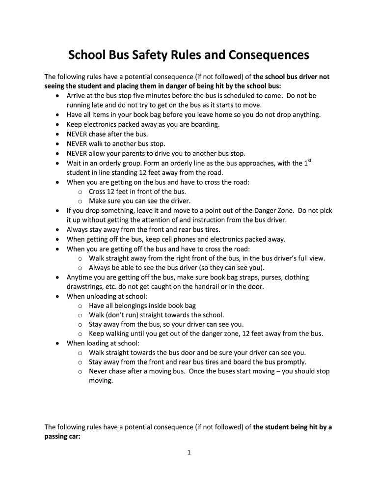 Fillable Online School Bus Safety Rules and Consequences Fax Email ...
