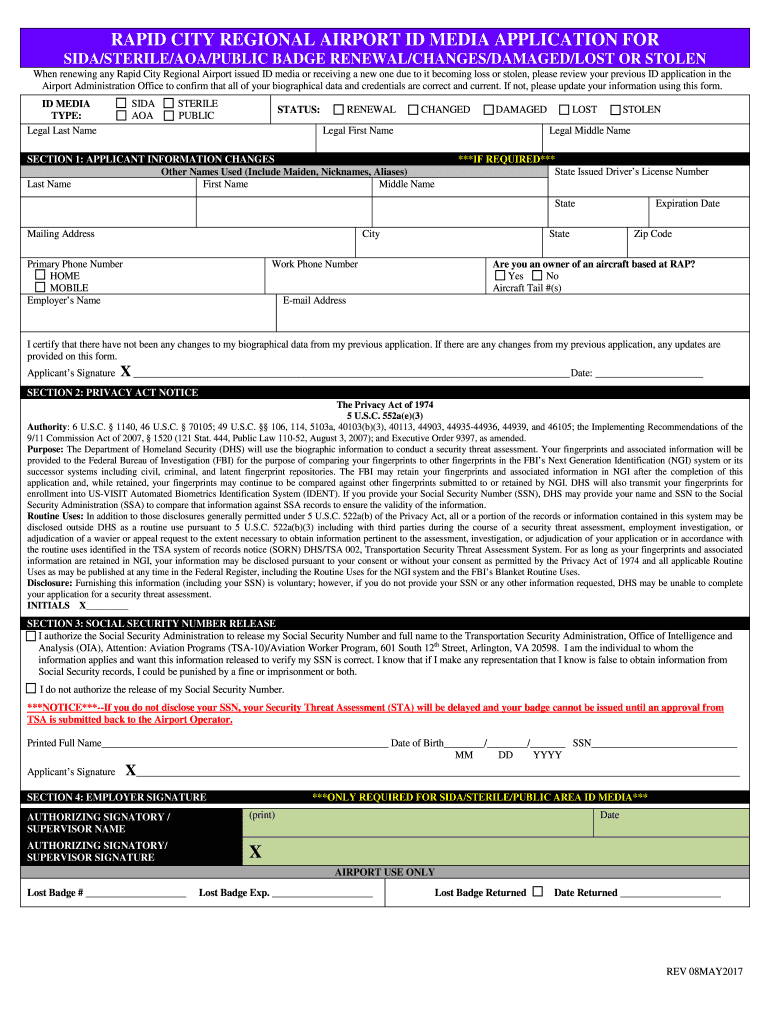 Fillable Online SIDA/STERILE/AOA/PUBLIC BADGE RENEWAL/CHANGES/DAMAGED