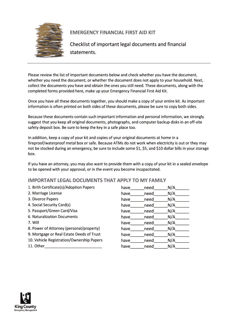 Fillable Online Checklist of important legal documents and financial