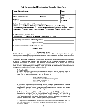 Anti-Harassment and Discrimination Complaint Intake Form