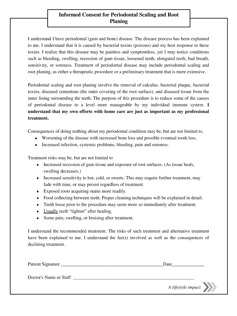Fillable Online Informed Consent for Periodontal Scaling and Root Fax