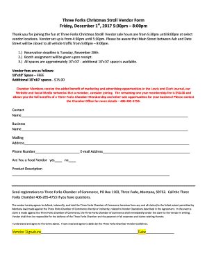 Three Forks Christmas Stroll Vendor Form