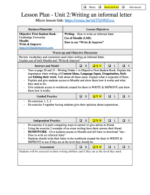 informal letter lesson plan pdf