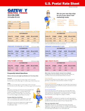 Fillable Online Postal Rate Sheet Fax Email Print - pdfFiller