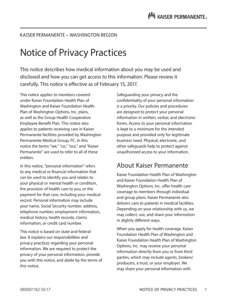 Fillable Online KAISER PERMANENTE WASHINGTON REGION Fax Email Print pdfFiller