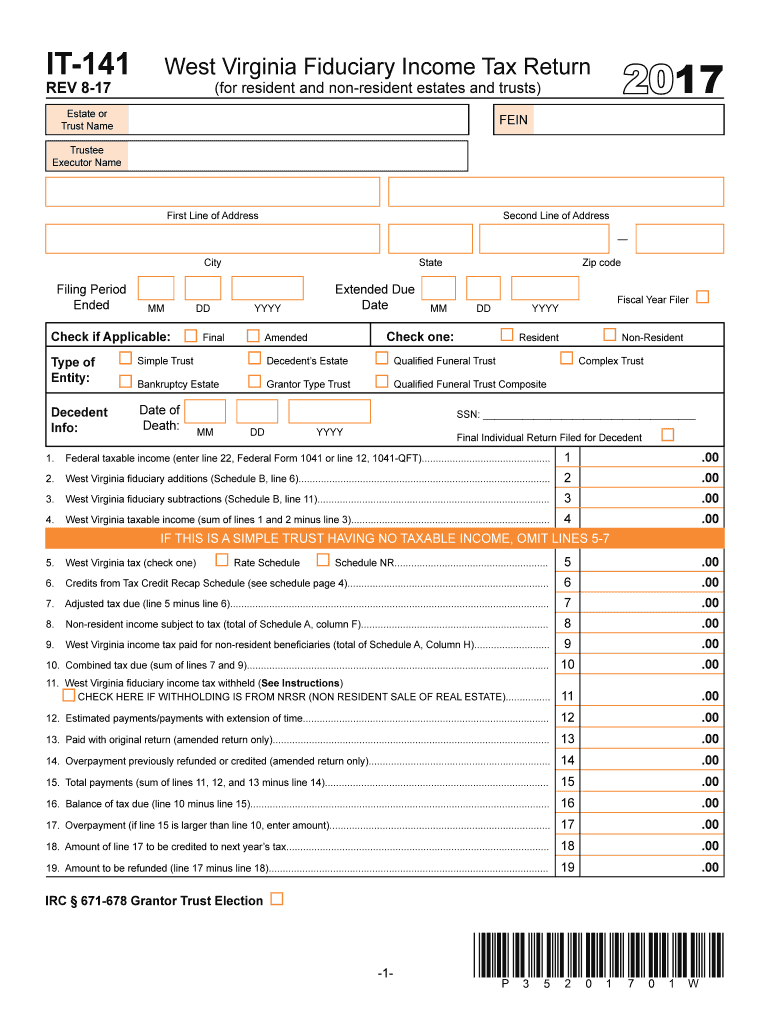 wv it 141 2017-2019 form Preview on Page 1.