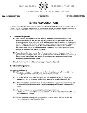 terms and conditions for personal trainers