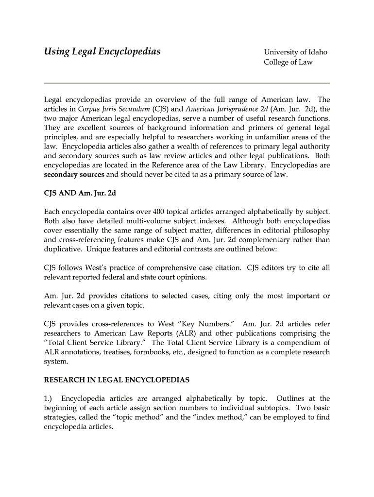 Fillable Online Using Legal Encyclopedias Fax Email Print pdfFiller