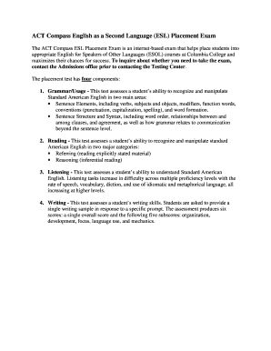 Fillable Online ACT Compass English as a Second Language (ESL ...