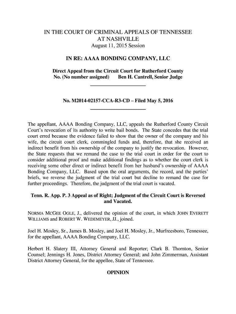 Fillable Online IN RE AAAA BONDING COMPANY, LLC Fax Email Print