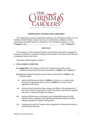 This independent contractor agreement is between The Christmas Carolers, LLC, an