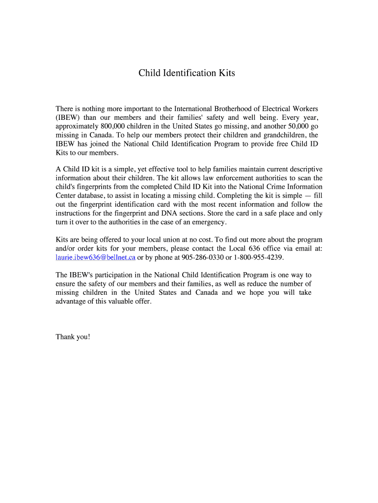 Fillable Online Child Identification Kits Fax Email Print pdfFiller