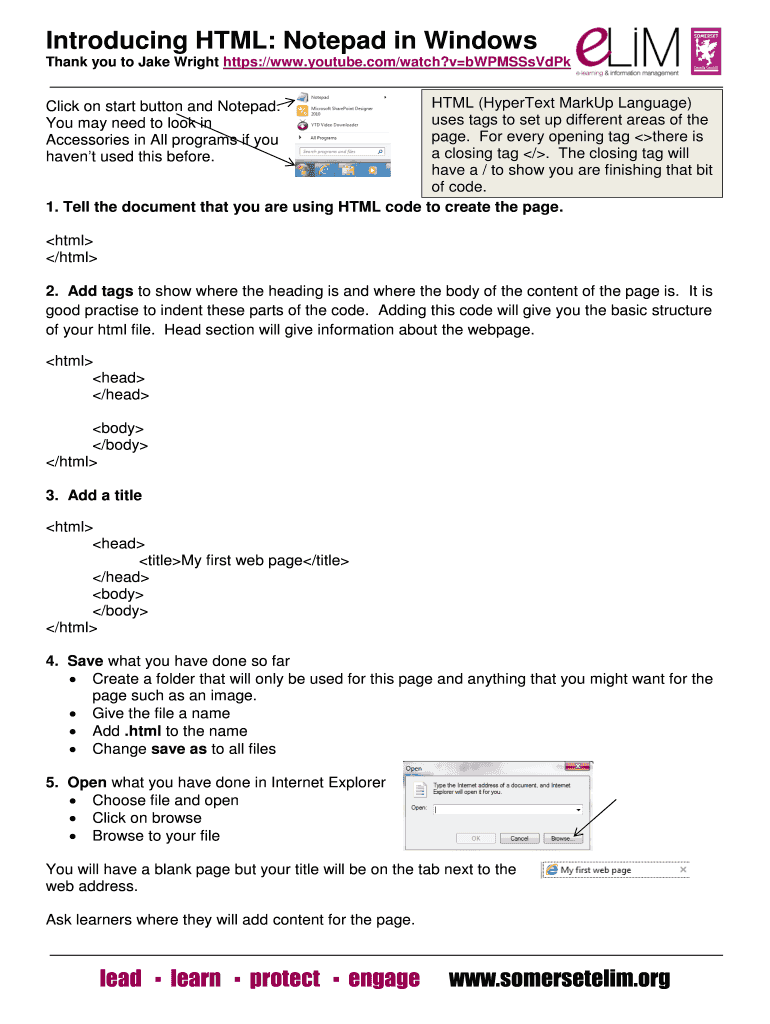 Fillable Online Introducing HTML: Notepad in Windows Fax Email Print ...