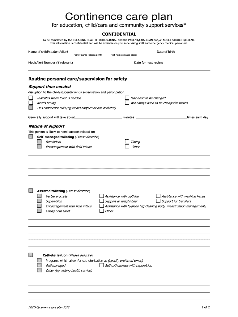 Fillable Online Continence care plan Fax Email Print - pdfFiller