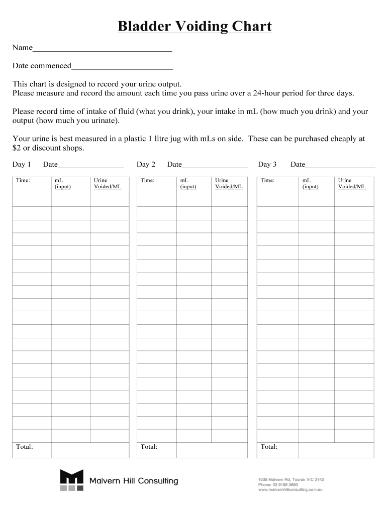 Fillable Online Bladder Voiding Chart Fax Email Print - pdfFiller for Free Printable Urine Output Chart